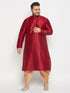 Vastramay Men's Plus Size Maroon Zari Weaved Kurta Dhoti Set